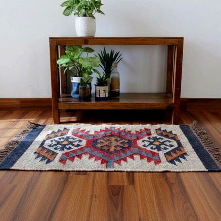 Handmade Jute Multicolor Vintage Dhurrie For Home